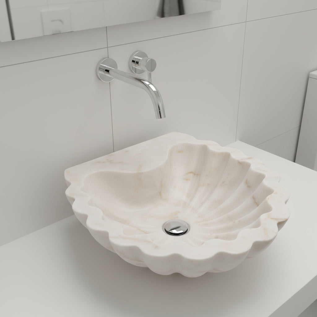 Marble Bathroom Sink – Carrara White Stone Vessel Sink Shell Design