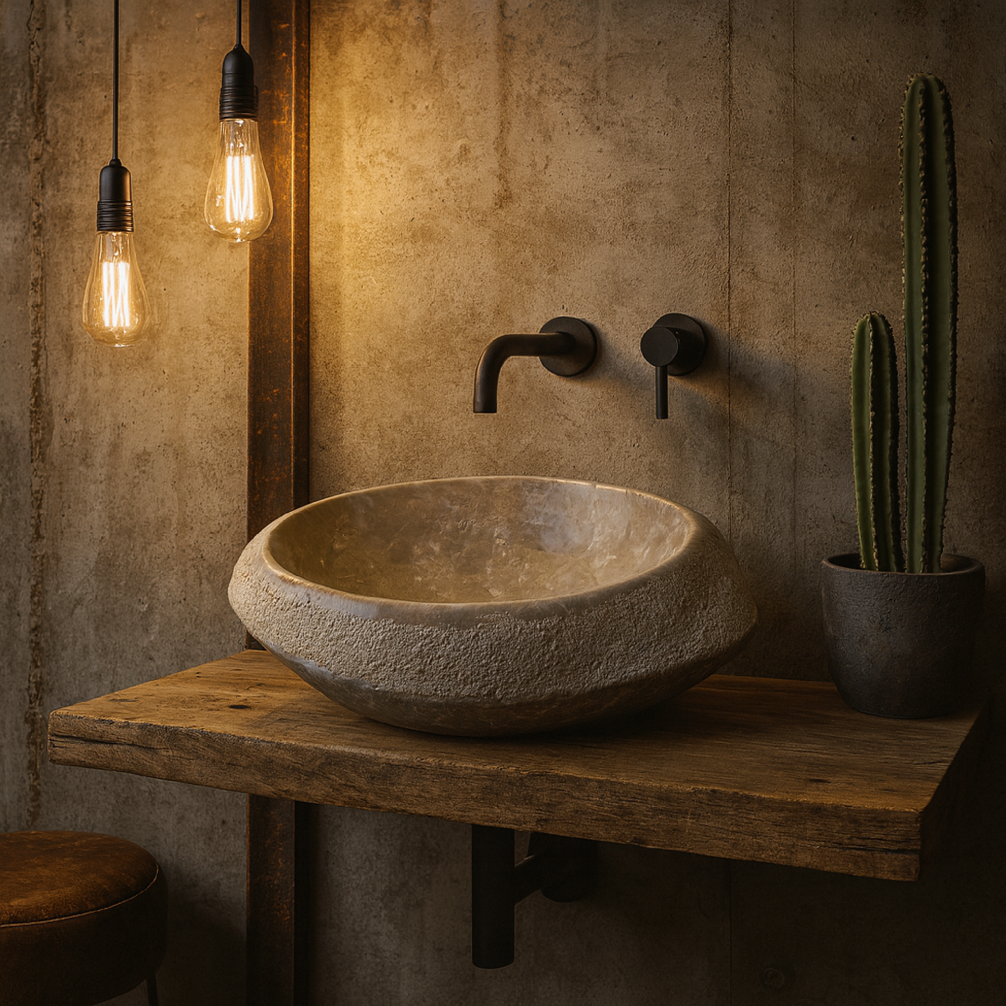 Natural Marble Vessel Sink – Hand-Carved Stone Bathroom Basin with Raw Edge, Modern Vanity Bowl