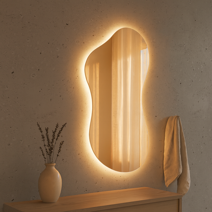 LED Bathroom Mirror Asymmetrical Shape – Modern Backlit Vanity Wall Mirror