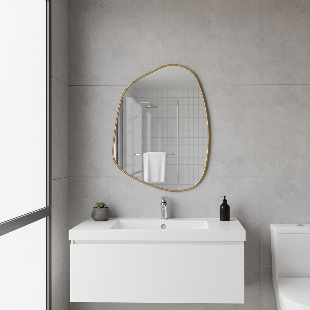 Irregular Bathroom Mirror – Modern Organic Wall Mirror with Black Frame