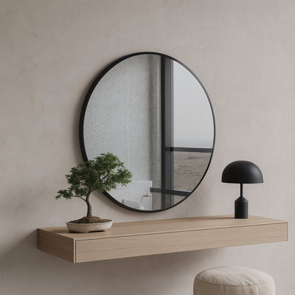 Round Wall Mirror – Modern Black Frame Mirror for Living Room & Entryway