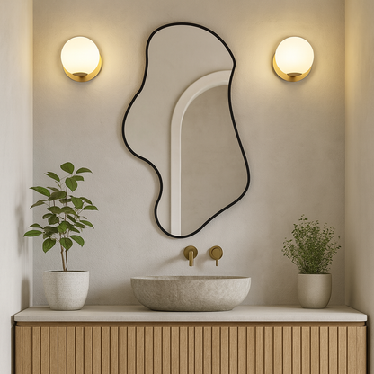 Wavy Irregular Wall Mirror – Modern Asymmetrical Bathroom Mirror with Black Frame