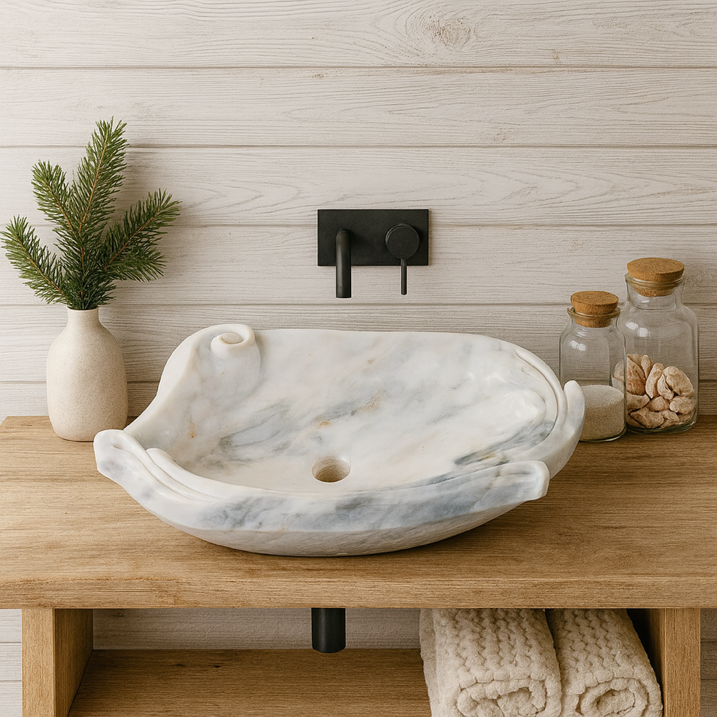 Luxury Marble Vessel Sink – Hand-Carved Natural Stone Bathroom Basin, Modern Vanity Bowl 23.6"x17.7"x5.9" (60x45x15 cm),