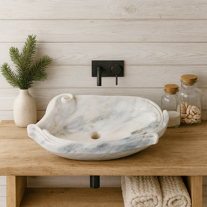 Luxury Marble Vessel Sink – Hand-Carved Natural Stone Bathroom Basin, Modern Vanity Bowl 23.6"x17.7"x5.9" (60x45x15 cm),