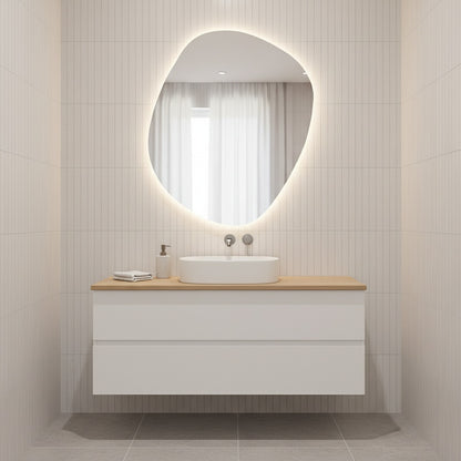 LED Bathroom Mirror – Organic Shaped Backlit Vanity Mirror with Touch Sensor, Modern Lighted Wall Mirror