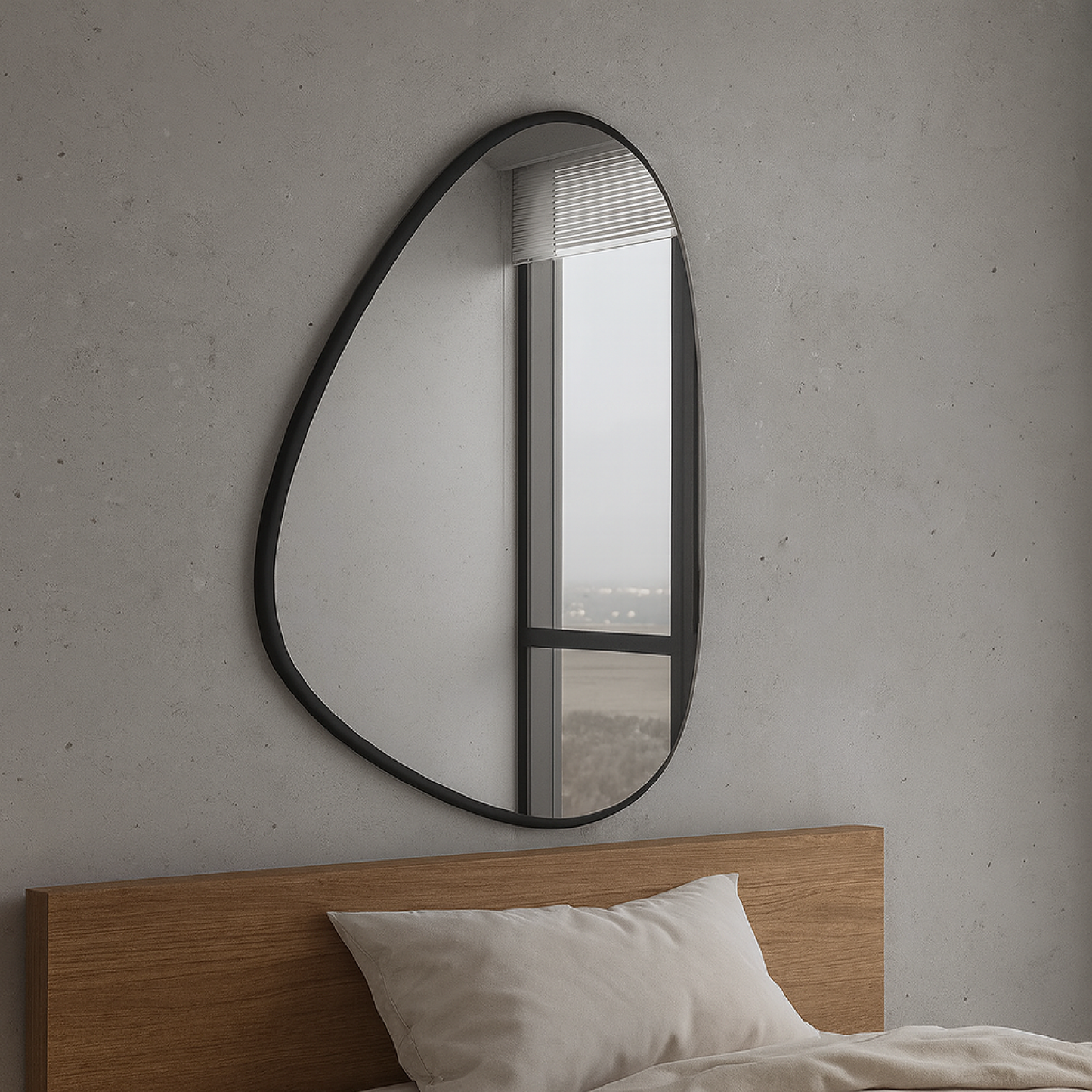 Modern Irregular Bathroom Wall Mirror – Asymmetrical Black Frame Mirror for Vanity, Entryway & Living Room
