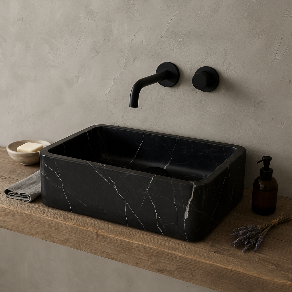 Marble Sink – Black Stone Vessel Sink for Bathroom | Toros Black Rectangular Natural Marble Basin