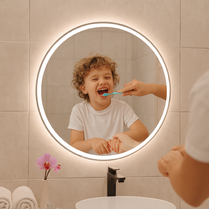 LED Bathroom Mirror – Round Backlit Vanity Mirror, Modern Lighted Wall Mirror