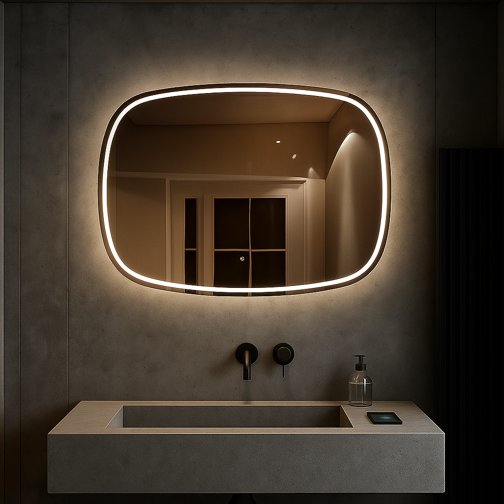 LED Bathroom Mirror – Rounded Rectangle Backlit Vanity Mirror with Touch Sensor