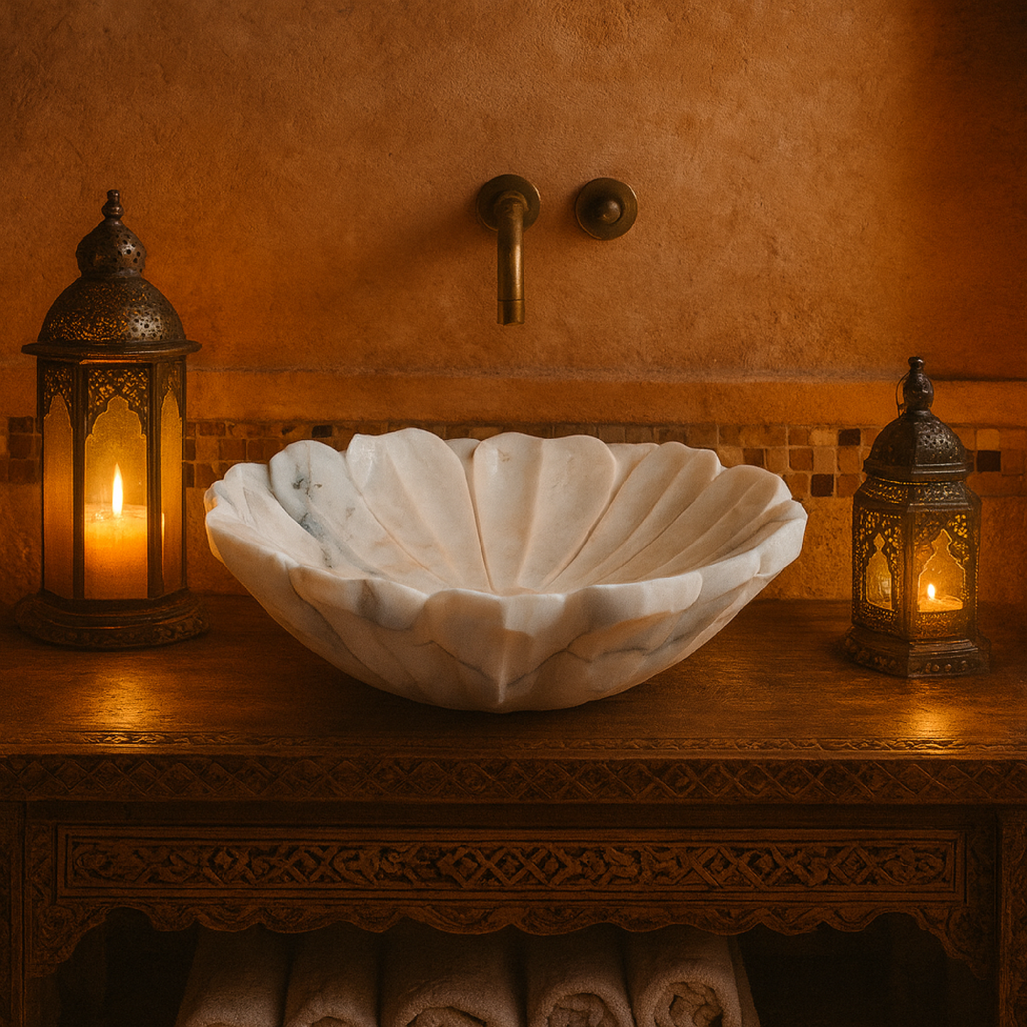 Luxury Marble Vessel Sink – Hand-Carved White Natural Stone Basin for Bathroom Vanity, One-of-a-Kind Designer Wash Bowl