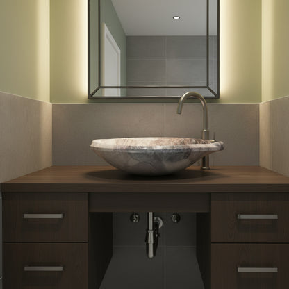 Luxury Marble Vessel Sink – Hand-Carved Natural Stone Bathroom Basin, Designer Vanity Bowl 25.6"x15.7"x5.5" (65x40x14 cm)