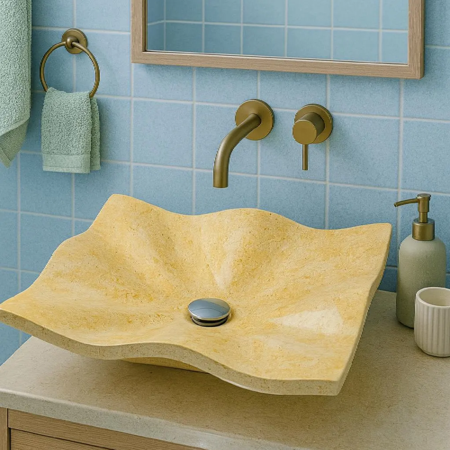 Marble Sink – Luxury Stone Sink Bathroom Basin (45x60x13 cm), Handcrafted Natural Beige Marble Vanity Bowl