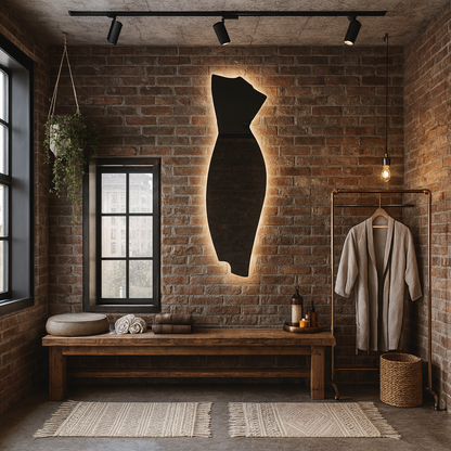 Modern LED Full Length Mirror – Asymmetrical Sculptural Backlit Mirror