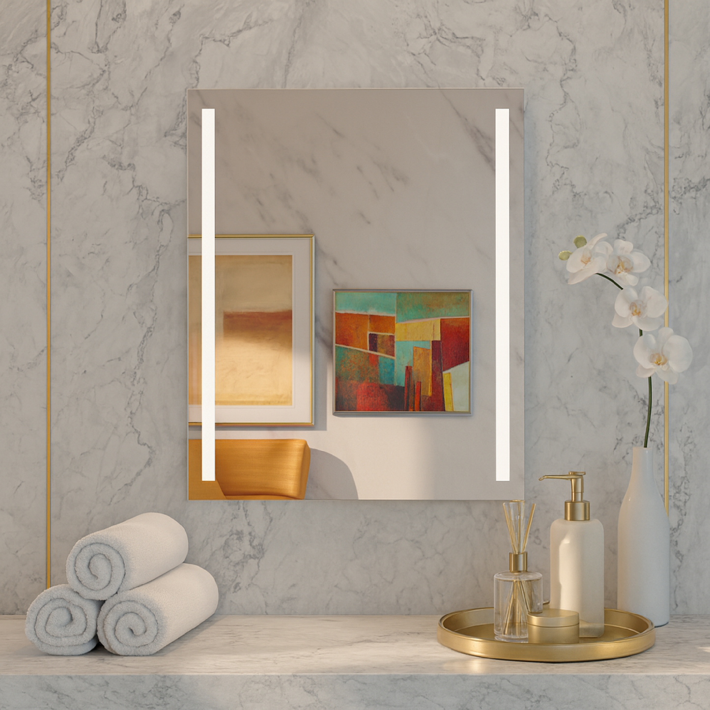 LED Bathroom Mirror – Vertical Lighted Vanity Mirror, Modern Wall Mirror with Dual LED Strips