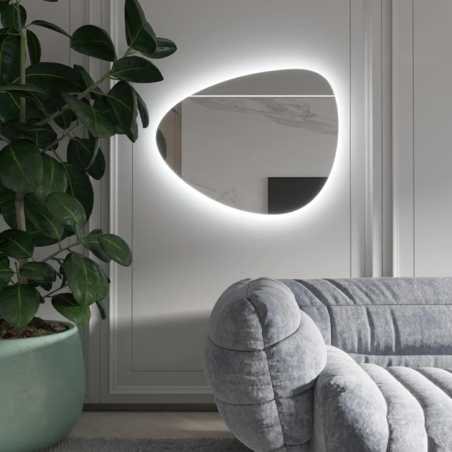 LED Wall Mirror Irregular Shape – Modern Asymmetrical Backlit Mirror for Bathroom or Living Room