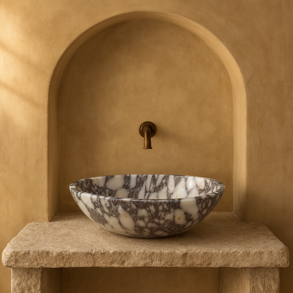 Marble Sink – Calacatta Viola Oval Vessel Bathroom Sink | Natural Stone Above-Counter Basin