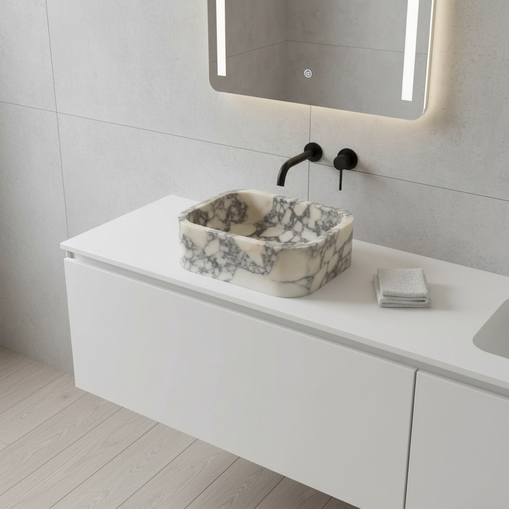 Calacatta Viola Marble Bathroom Sink – Wall-Mount Rectangular Vanity Basin, Natural Stone Polished