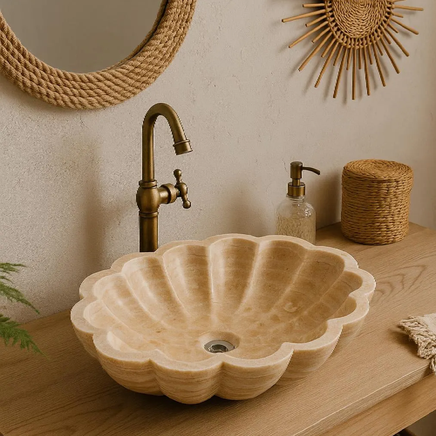 Marble Vessel Sink – Luxury Natural Stone Bathroom Basin (42x55x14 cm)