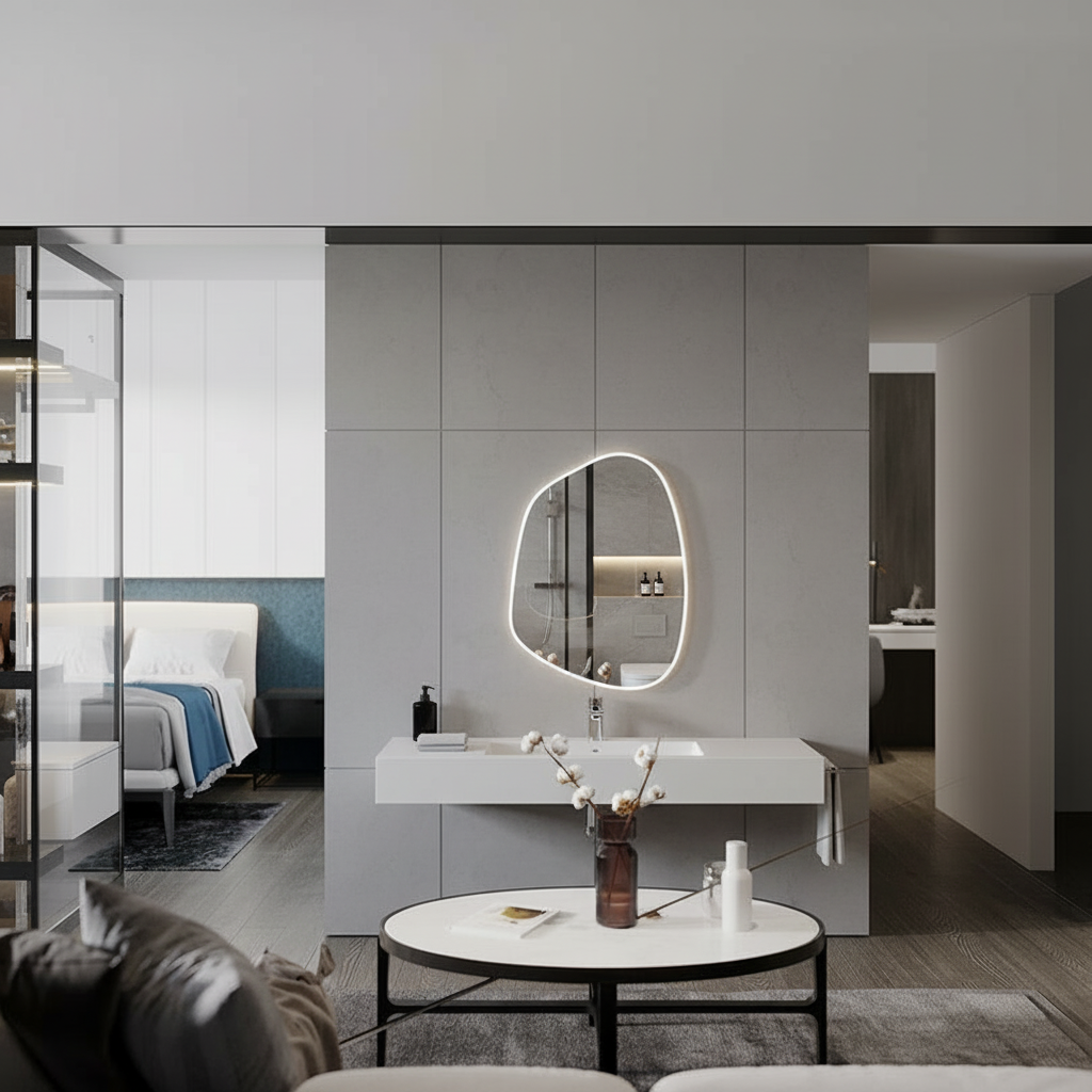 Irregular Bathroom Mirror – Modern Organic Wall Mirror with Black Frame