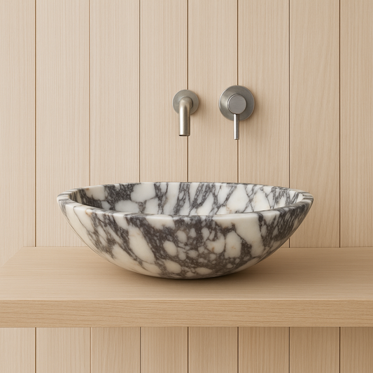 Marble Sink – Calacatta Viola Oval Vessel Bathroom Sink | Natural Stone Above-Counter Basin