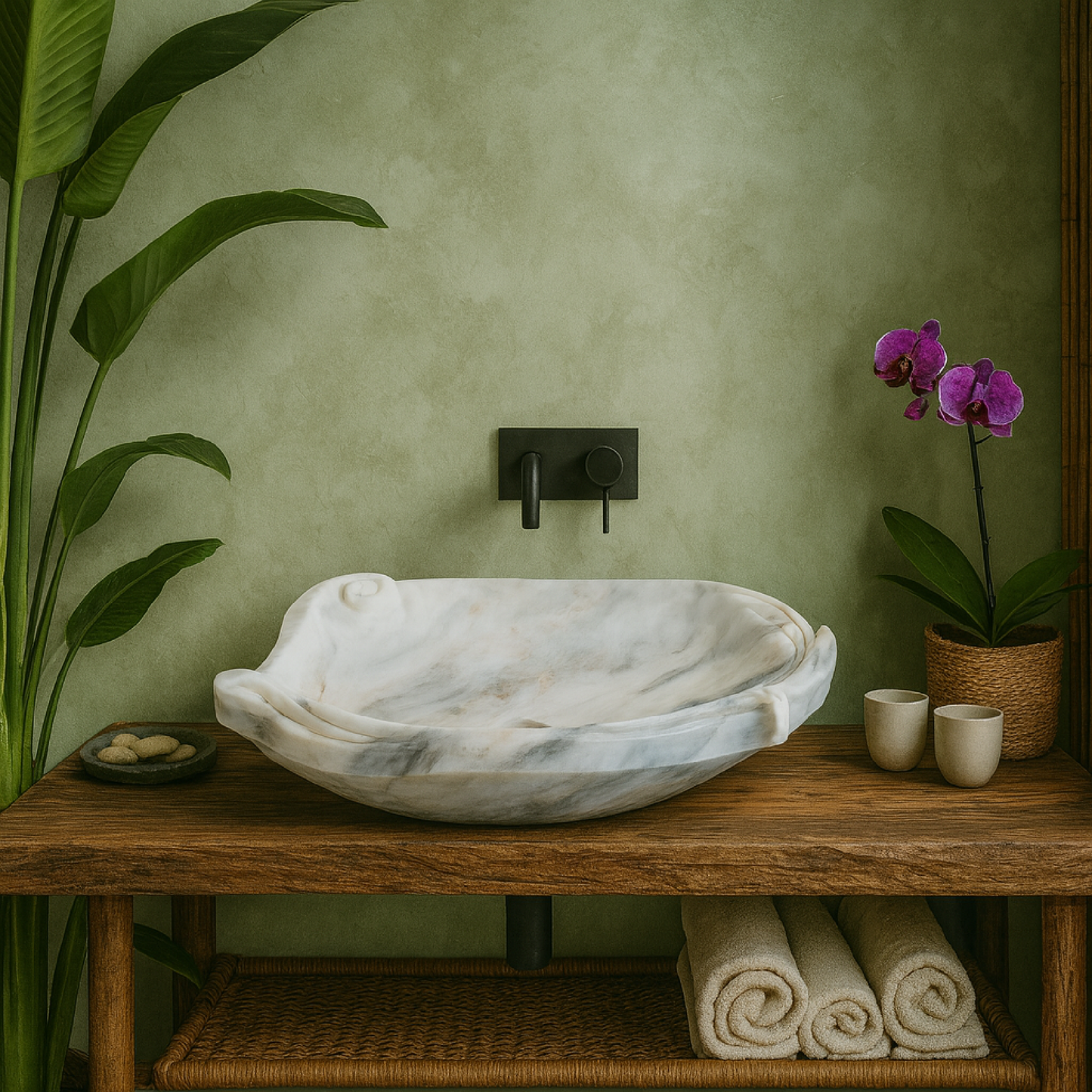 Luxury Marble Vessel Sink – Hand-Carved Natural Stone Bathroom Basin, Modern Vanity Bowl 23.6"x17.7"x5.9" (60x45x15 cm),