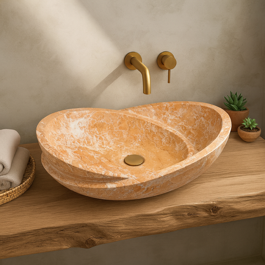 Handcrafted Orange Marble Vanity Bowl (40x55x14 cm)