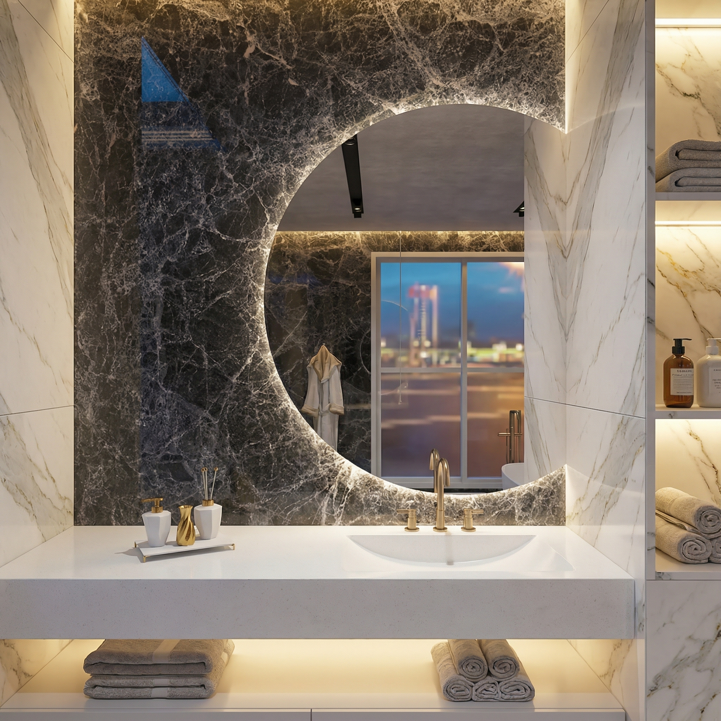 LED Bathroom Mirror – Modern Round Backlit Vanity Mirror with Touch Sensor, Luxury Lighted Wall Mirror