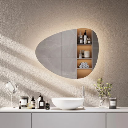 LED Wall Mirror Irregular Shape – Modern Asymmetrical Backlit Mirror for Bathroom or Living Room