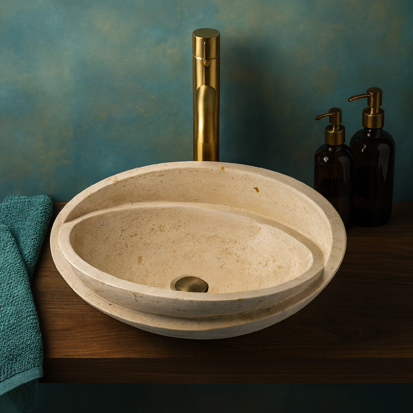 Luxury Marble Vessel Sink – Natural Travertine Stone Bathroom Basin, Handcrafted Modern Vanity Bowl (40x40x14 cm)