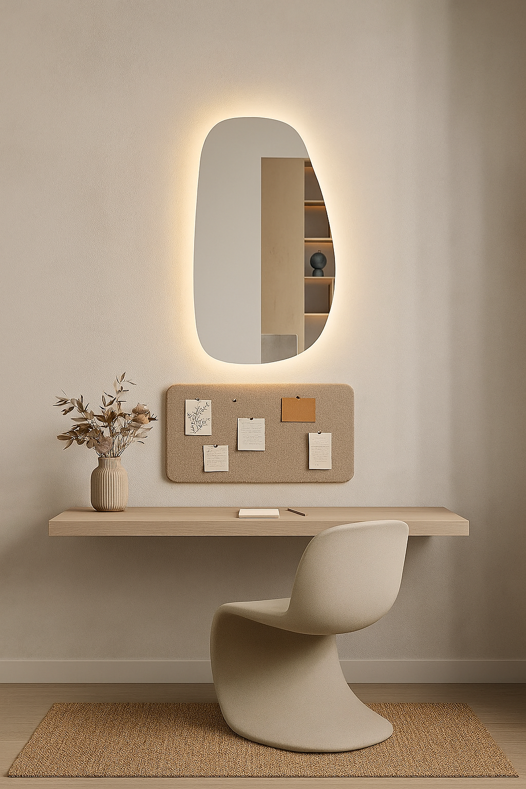 Modern LED Bathroom Mirror – Organic Asymmetrical Backlit Wall Mirror with Warm & Cool Light