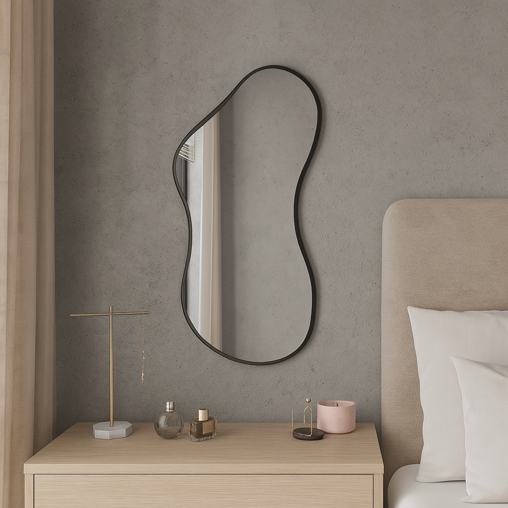 Wavy Wall Mirror – Modern Irregular Blob Mirror with Black Frame