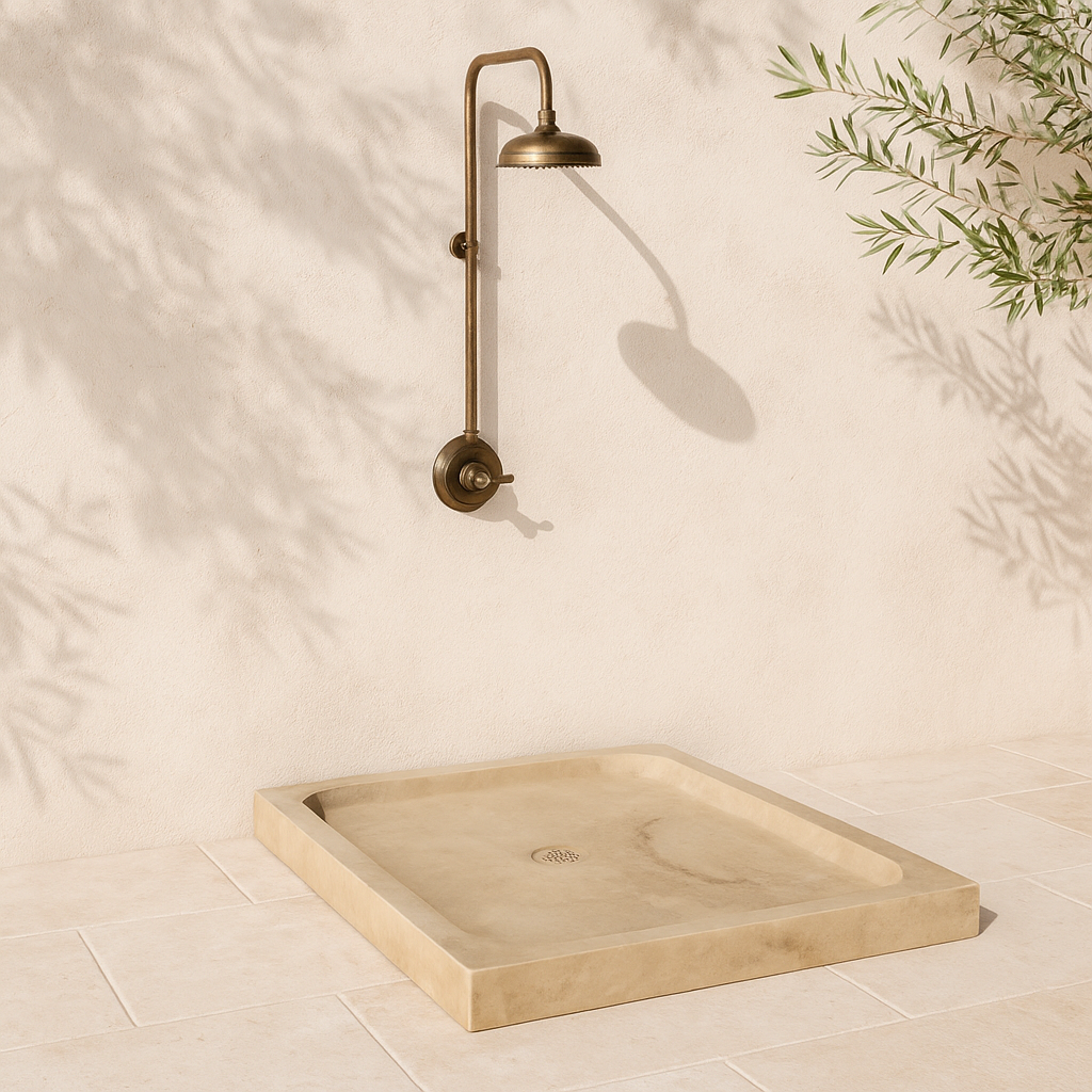Shower Base – Travertine Stone Shower Pan | Troia Light Rectangular Marble Tray