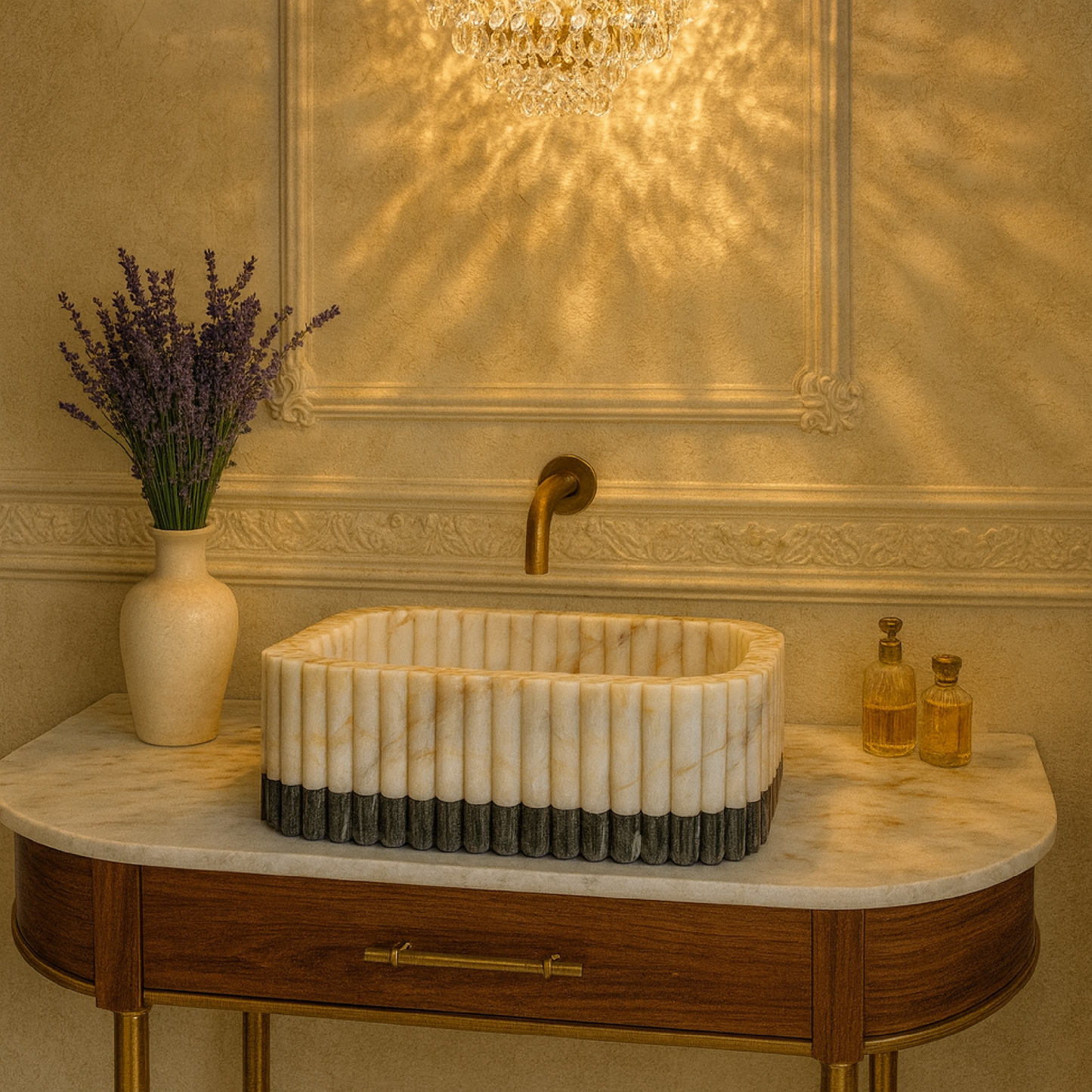 Luxury Marble Bathroom Sink – Handcrafted Natural Stone Vessel Basin, Modern Vanity Bowl