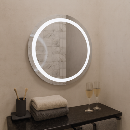 LED Bathroom Mirror – Round Lighted Vanity Mirror with Marble Frame, Modern Backlit Wall Mirror