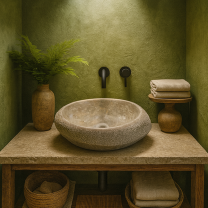 Natural Marble Vessel Sink – Hand-Carved Stone Bathroom Basin with Raw Edge, Modern Vanity Bowl