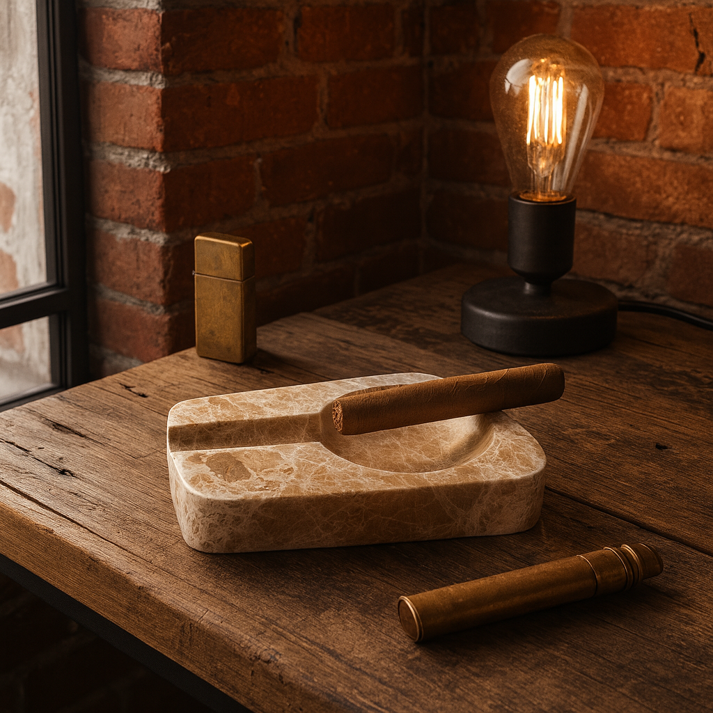 Marble Cigar Ashtray – Grey Natural Stone Luxury Handmade Ashtray