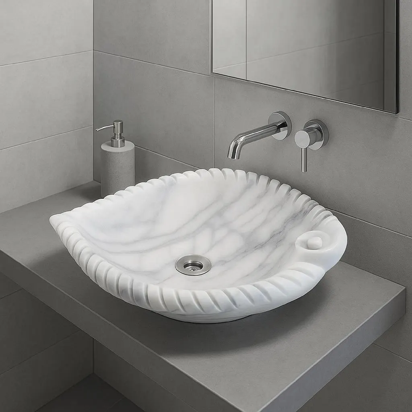 Marble Sink – Luxury Stone Sink Bathroom Basin (45x55x14 cm), Handcrafted White Natural Marble Vanity Bowl