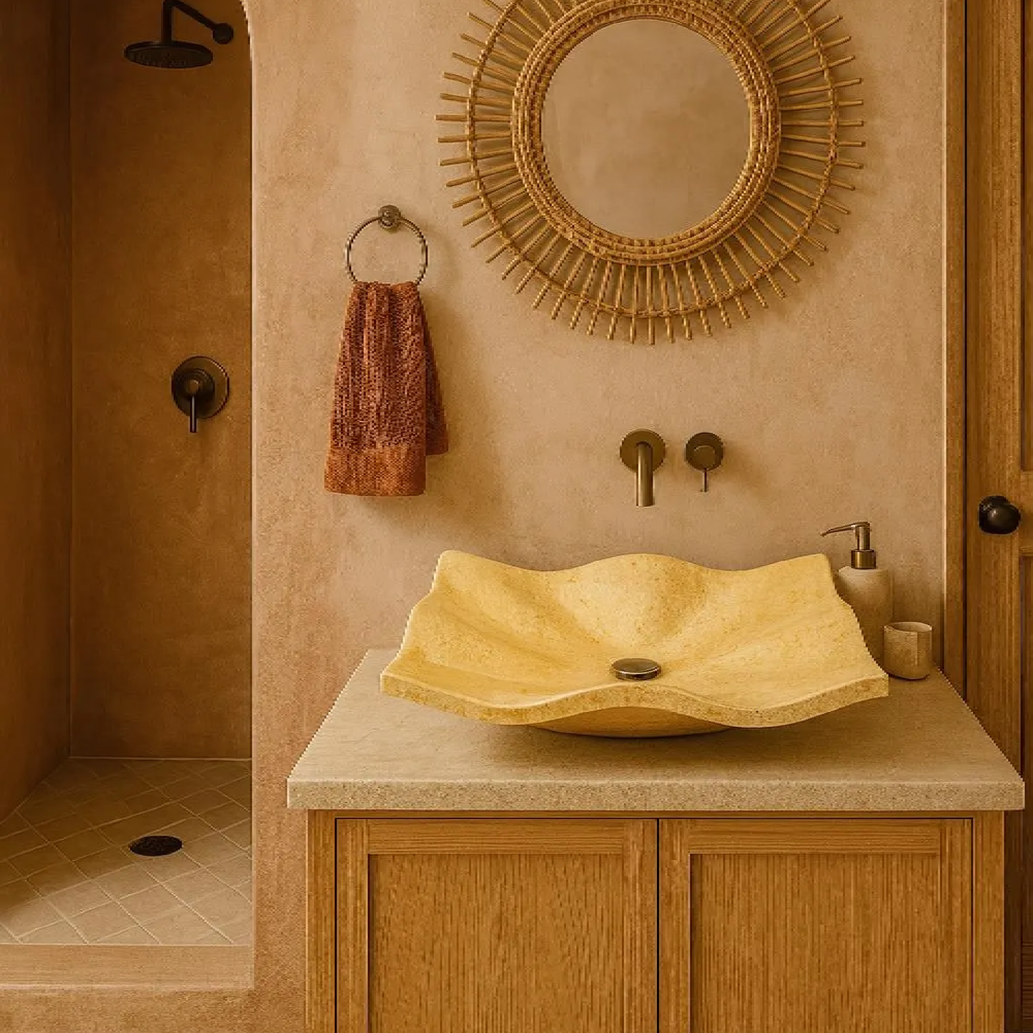 Marble Sink – Luxury Stone Sink Bathroom Basin (45x60x13 cm), Handcrafted Natural Beige Marble Vanity Bowl