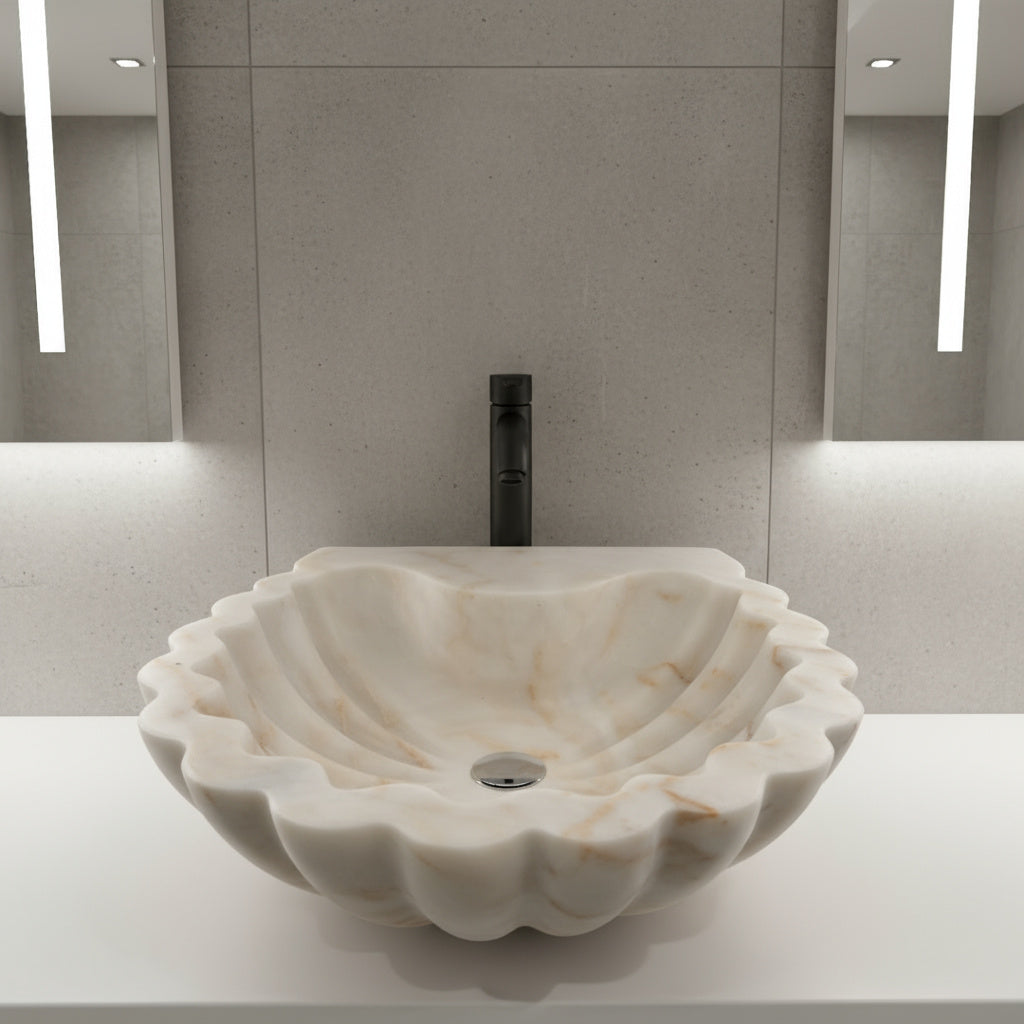 Marble Bathroom Sink – Carrara White Stone Vessel Sink Shell Design