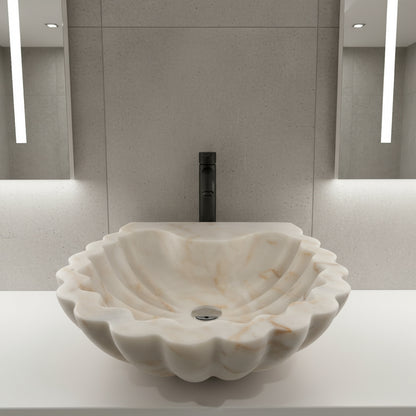 Marble Bathroom Sink – Carrara White Stone Vessel Sink Shell Design