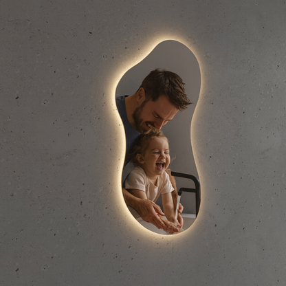 LED Bathroom Mirror Asymmetrical Shape – Modern Backlit Vanity Wall Mirror