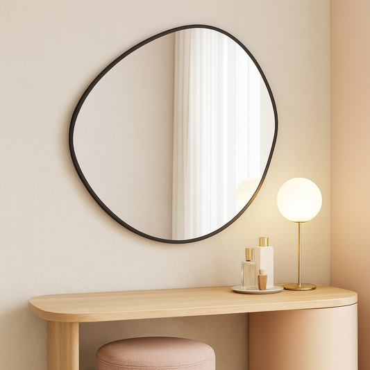 Irregular Round Bathroom Mirror – Modern Organic Wall Mirror with Black Frame
