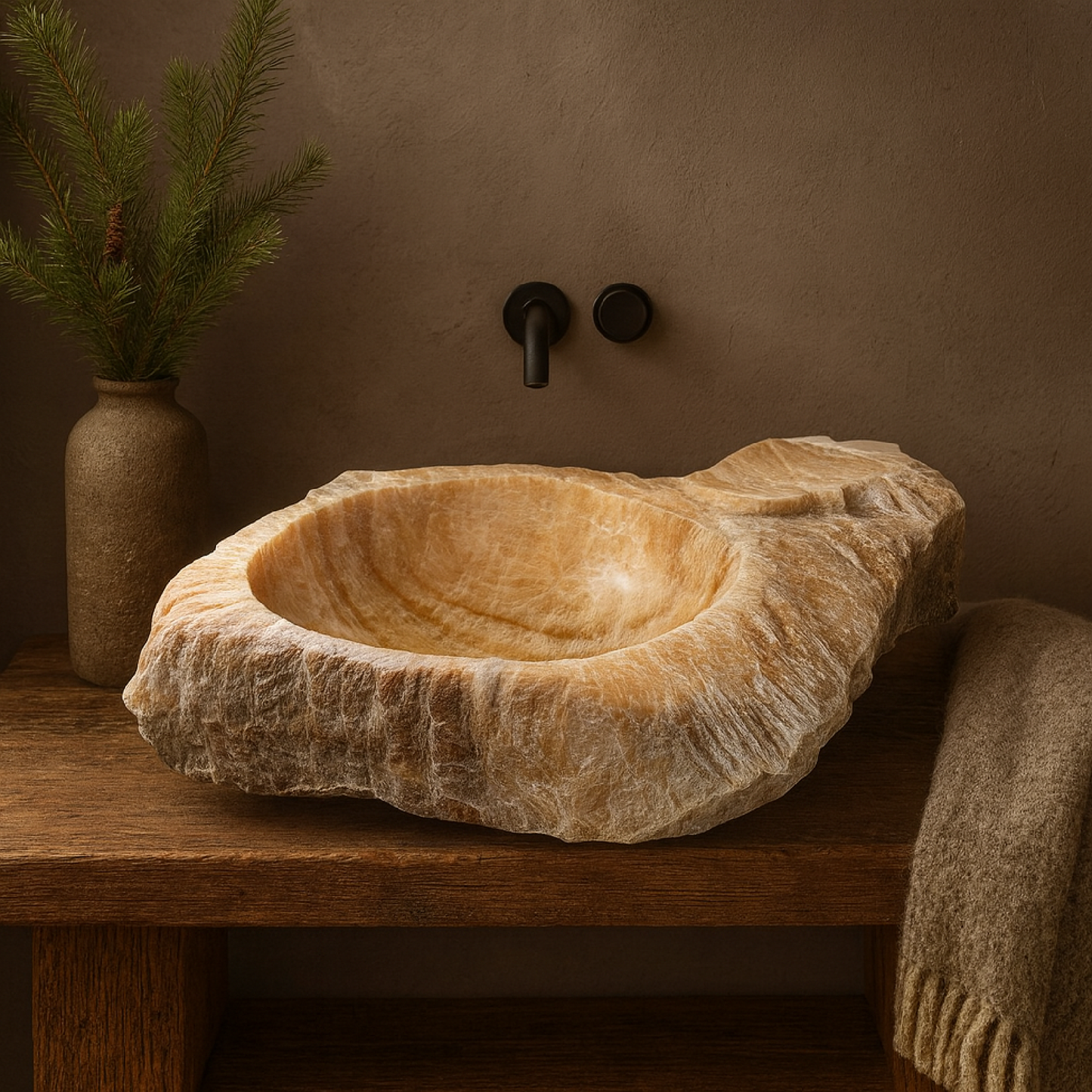 Luxury Stone Vessel Sink – Natural Marble Bathroom Basin with Raw Edge, Handcrafted Vanity Bowl