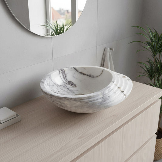 Marble Sink – Luxury Stone Sink Bathroom Basin (40x60x15 cm), Handcrafted Natural Marble Vanity Bowl