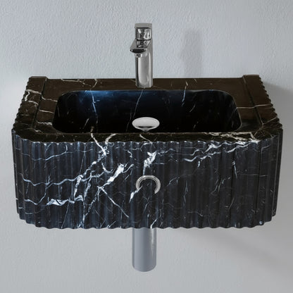 Black Marble Bathroom Sink – Toros Black Rectangular Wall-Mount Vanity Basin, Polished Natural Stone