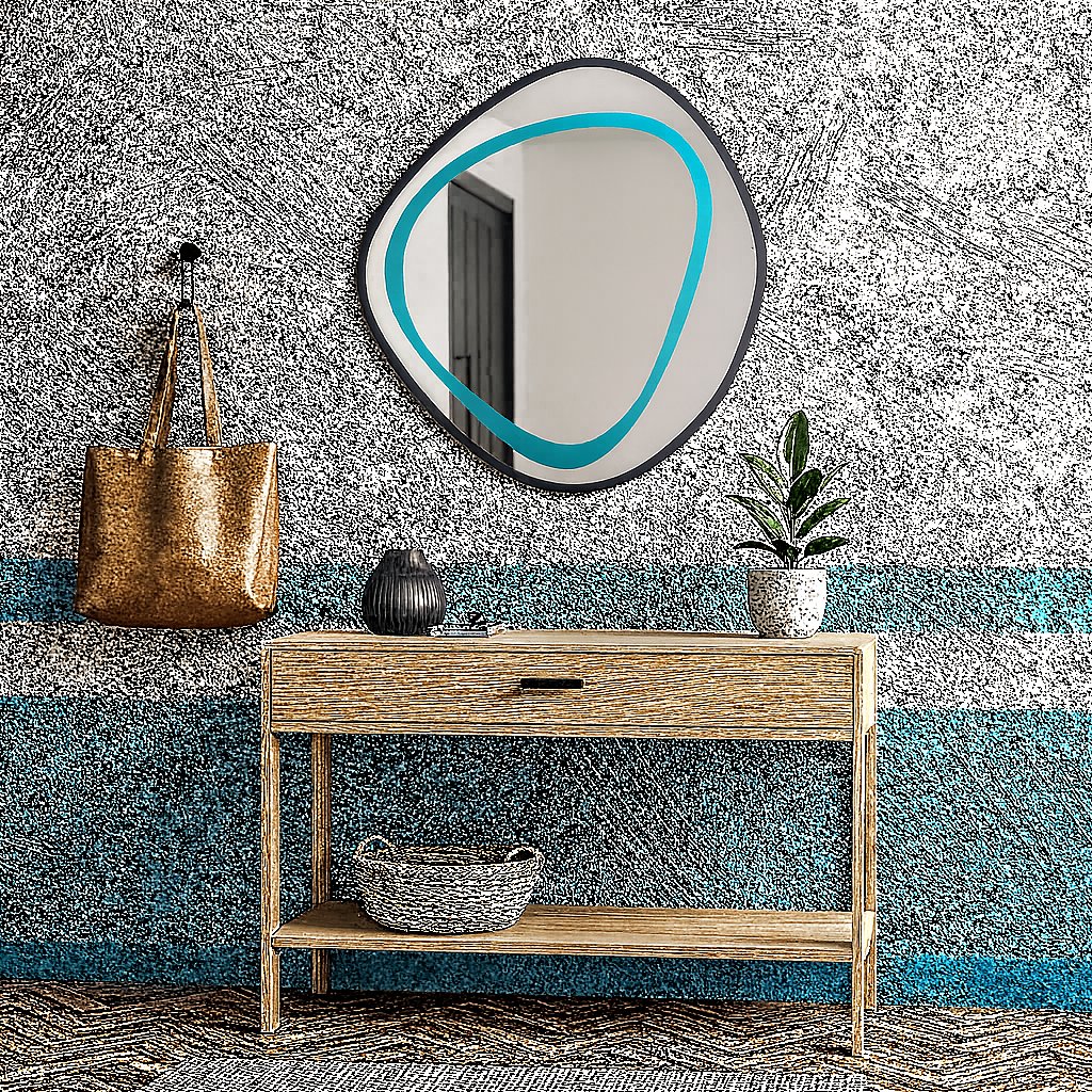 Modern Irregular Wall Mirror – Wavy Round Wooden Frame Mirror |Decorative Bathroom & Living Room Mirror