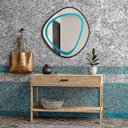Modern Irregular Wall Mirror – Wavy Round Wooden Frame Mirror |Decorative Bathroom & Living Room Mirror