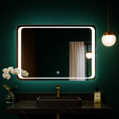 LED Bathroom Mirror with Backlit Rectangle Design – Modern Dimmable Vanity Wall Mirror