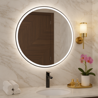 LED Bathroom Mirror – Round Backlit Vanity Mirror, Modern Lighted Wall Mirror