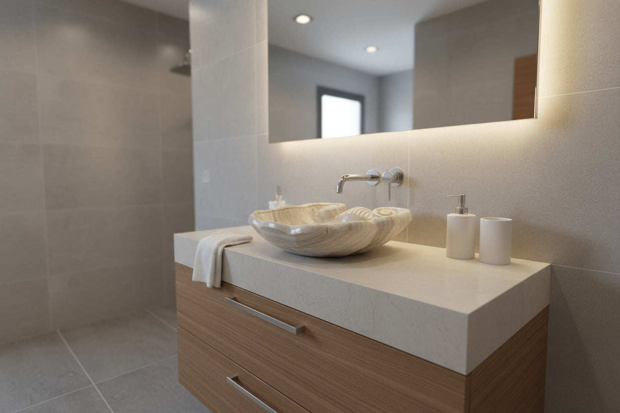 Luxury Marble Bathroom Sink – Hand-Carved Natural Stone Vessel Basin, Elegant Vanity Bowl